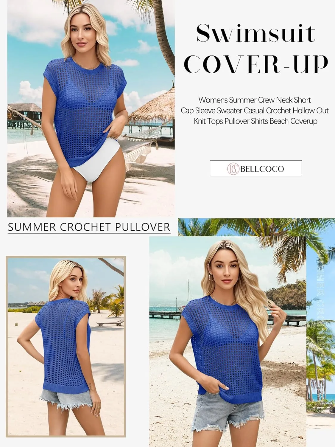 Womens Summer Crochet Tops Hollow Out Cap Sleeve Cover Up Tank Top Pullover Sweater Vest Beach Vacation Clothes