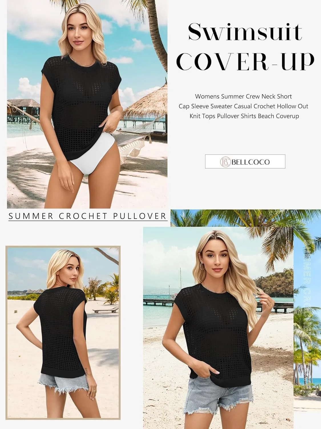 Womens Summer Crochet Tops Hollow Out Cap Sleeve Cover Up Tank Top Pullover Sweater Vest Beach Vacation Clothes