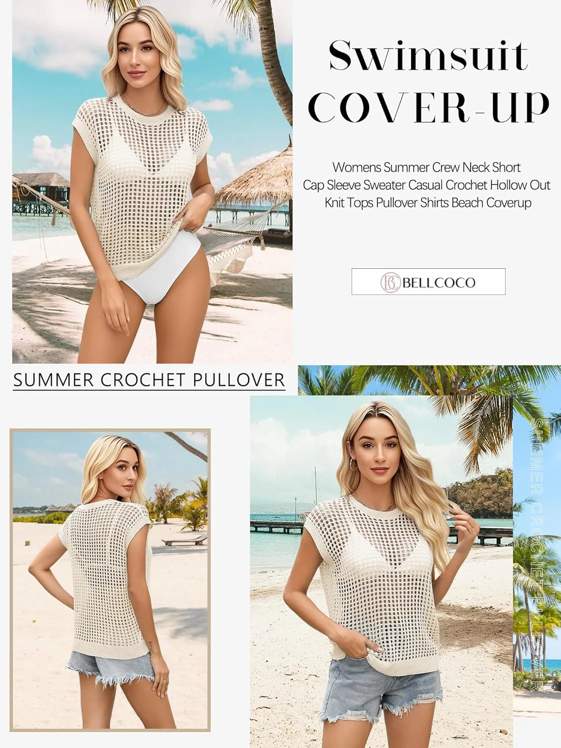 Womens Summer Crochet Tops Hollow Out Cap Sleeve Cover Up Tank Top Pullover Sweater Vest Beach Vacation Clothes