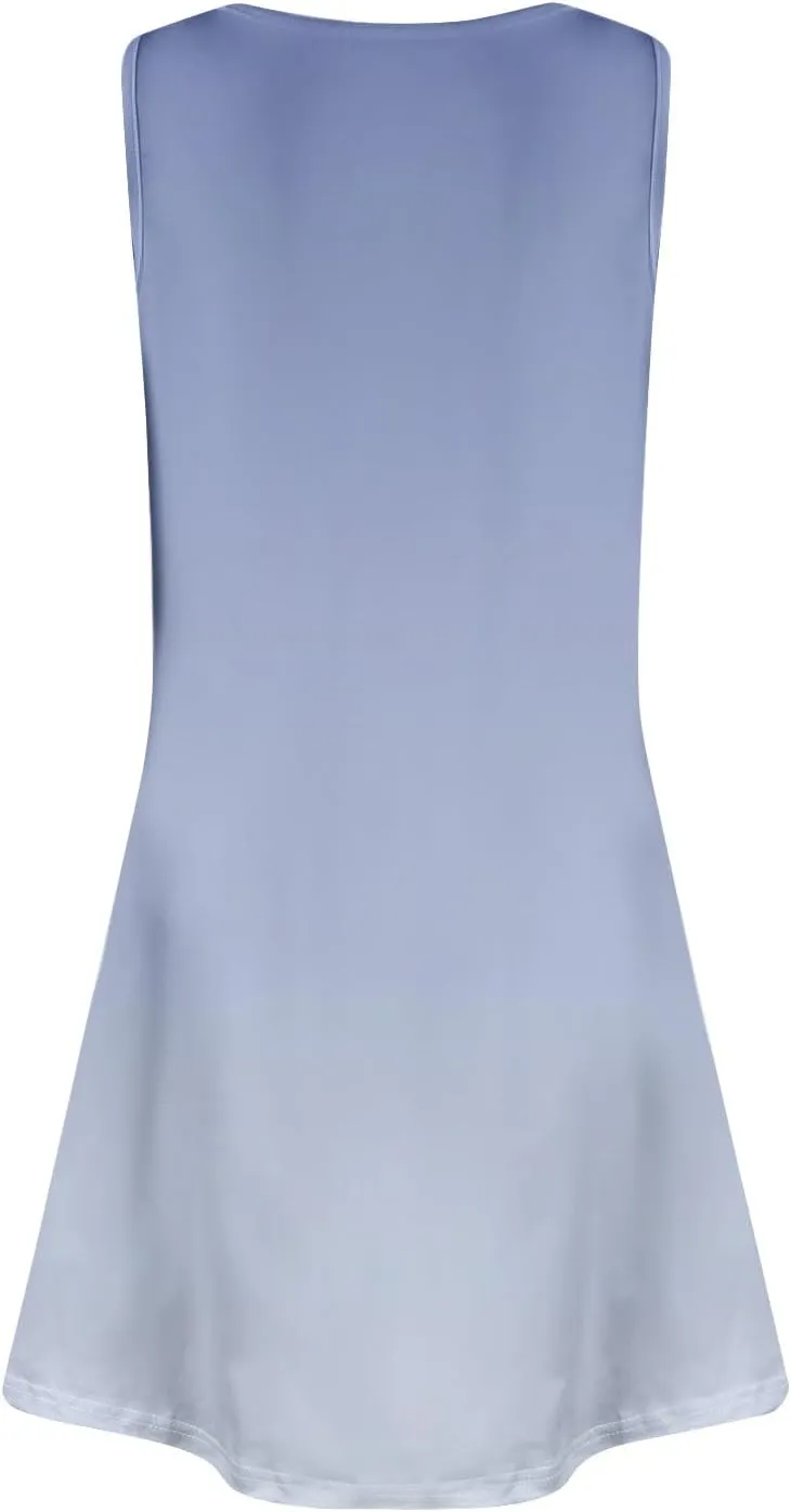 Women's Summer Dresses V Neck Sleeveless Gradient Loose Beach Vacation Casual with Pocketes Short Dress, S-3XL