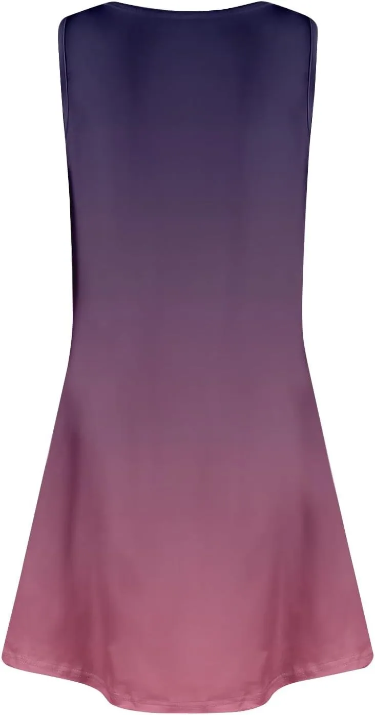 Women's Summer Dresses V Neck Sleeveless Gradient Loose Beach Vacation Casual with Pocketes Short Dress, S-3XL