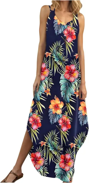 Womens Summer Maxi Dresses Sleeveless Floral Print Boho Tank Dress Vintage Flowy Spring Vacation Beach Sundress 2025
