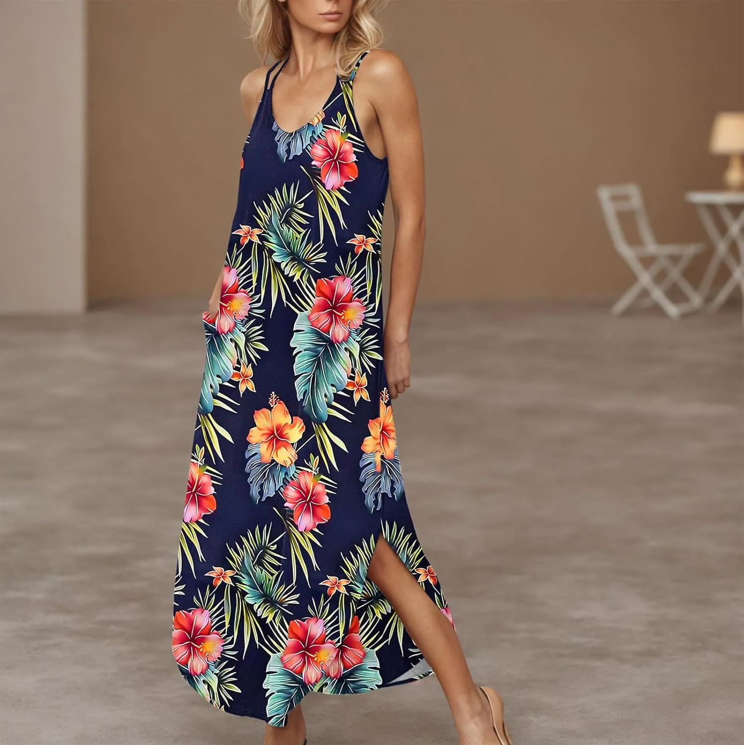 Womens Summer Maxi Dresses Sleeveless Floral Print Boho Tank Dress Vintage Flowy Spring Vacation Beach Sundress 2025