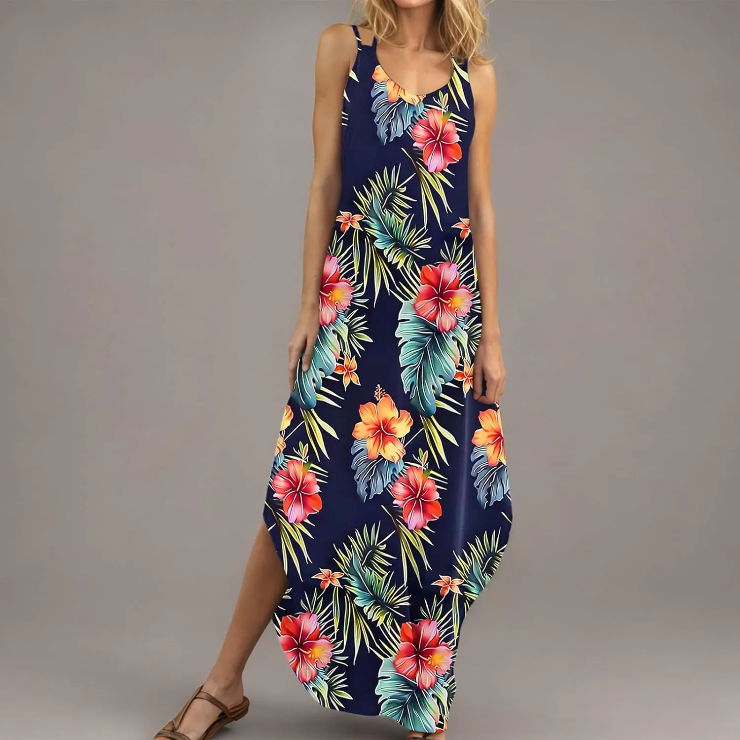 Womens Summer Maxi Dresses Sleeveless Floral Print Boho Tank Dress Vintage Flowy Spring Vacation Beach Sundress 2025