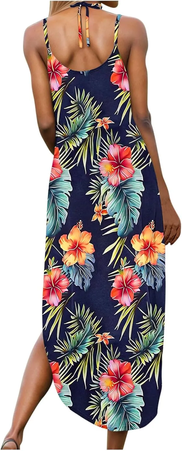 Womens Summer Maxi Dresses Sleeveless Floral Print Boho Tank Dress Vintage Flowy Spring Vacation Beach Sundress 2025