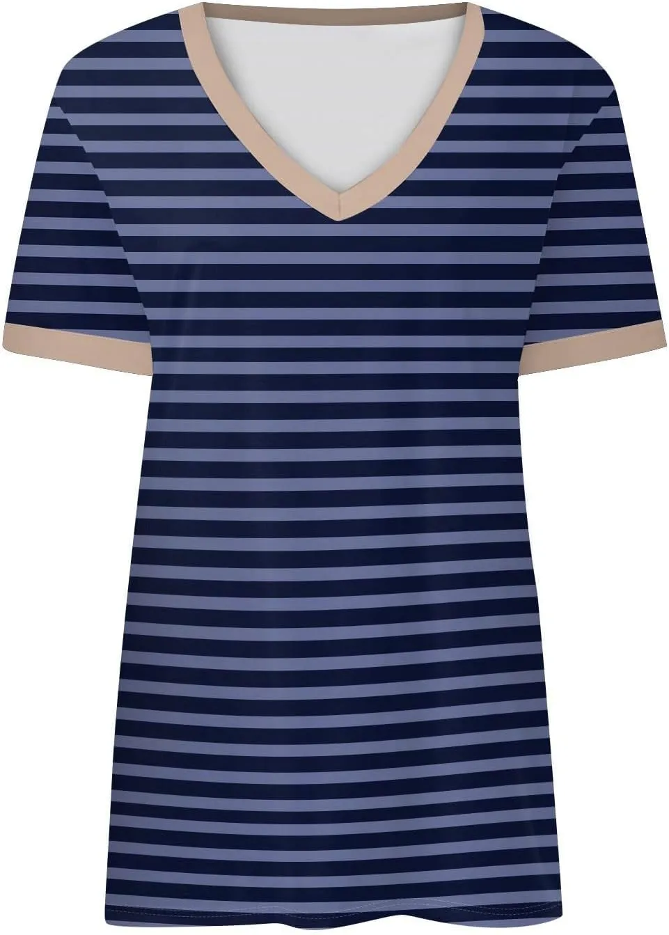 Womens Summer Tops Dressy Casual V Neck Short Sleeve Striped Color Block T Shirts Daily Going Out Blouses