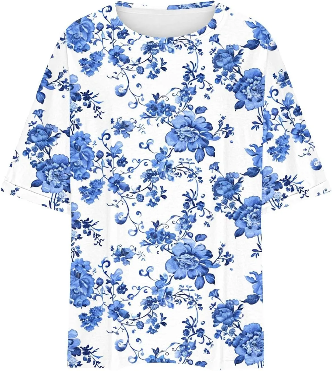 Womens Summer Tops Striped Floral Boho Crewneck Short Sleeve Blouses Trendy Loose Casual Oversized Tshirts for Women