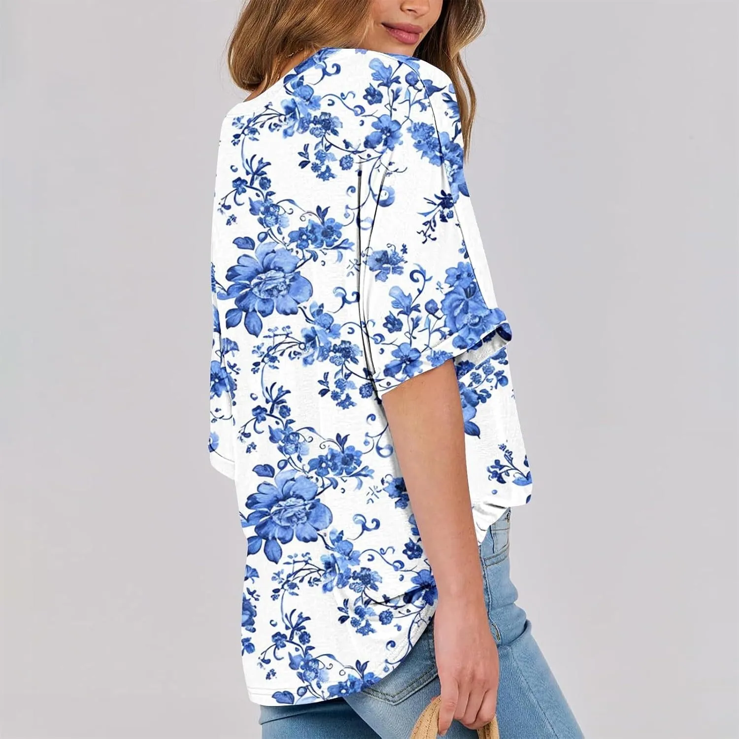Womens Summer Tops Striped Floral Boho Crewneck Short Sleeve Blouses Trendy Loose Casual Oversized Tshirts for Women