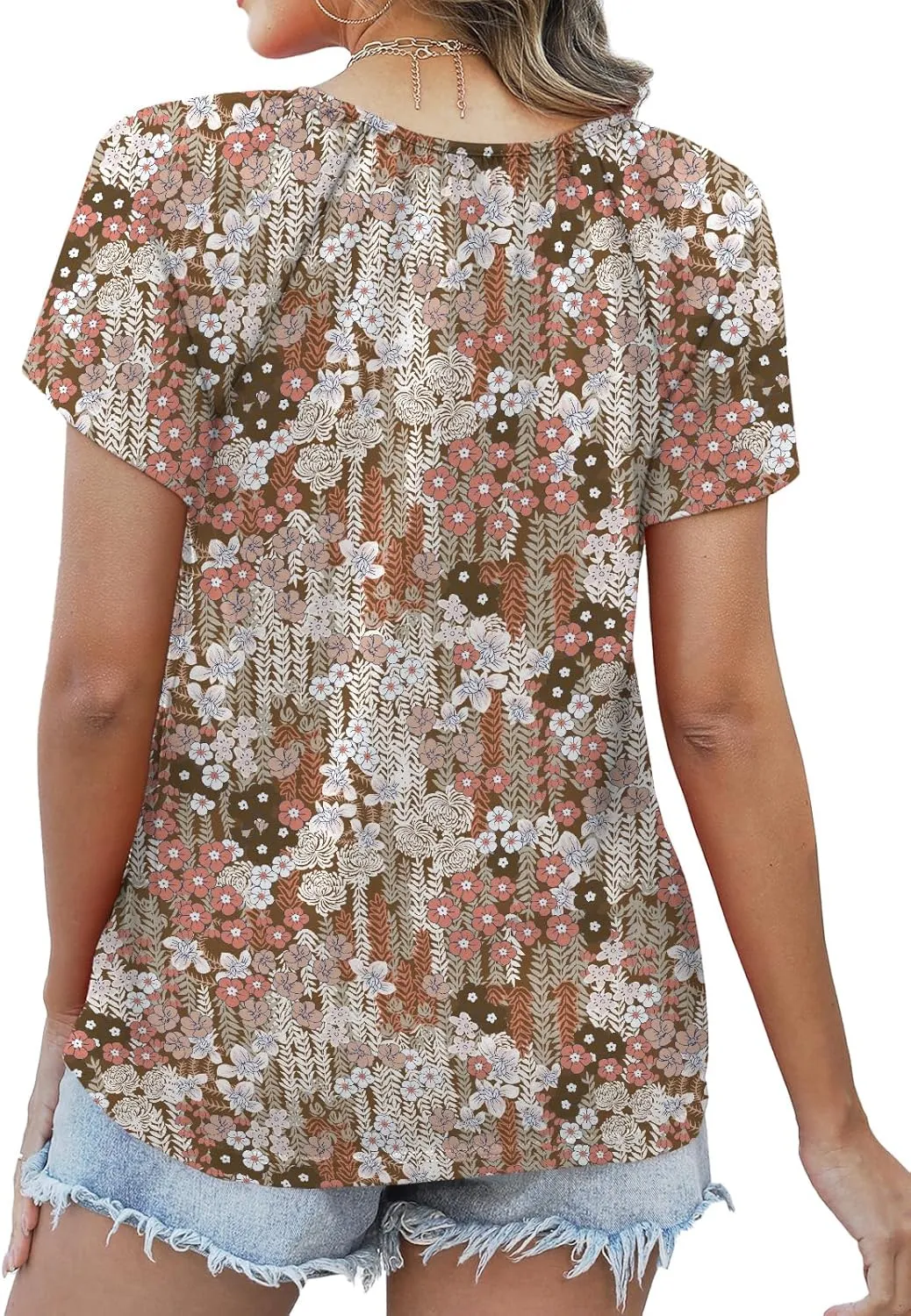Womens Summer Tops Trendy Casual V Neck T Shirts Short Sleeve Boho Floral Blouses Loose Fit Flowy Tee