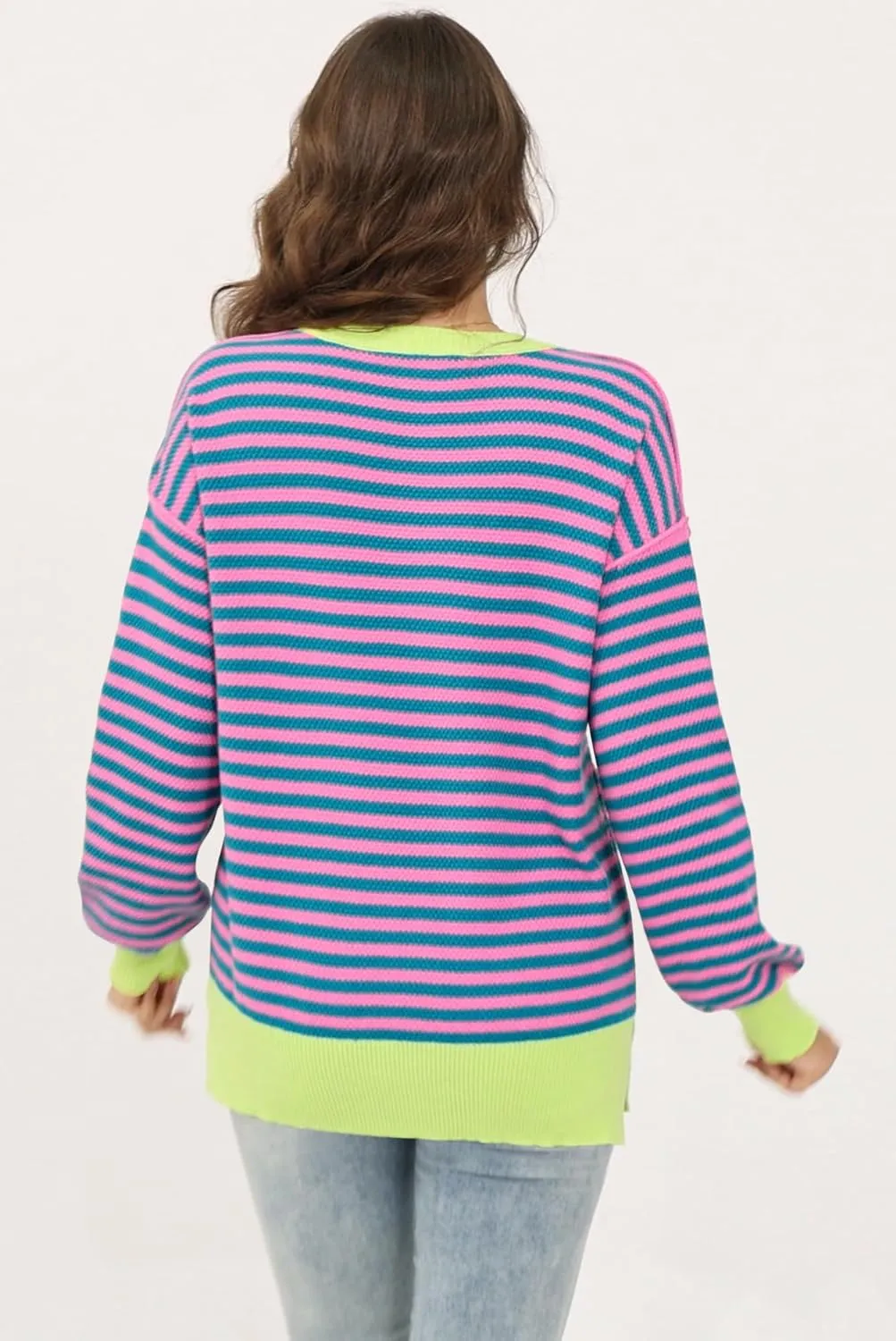 Womens Sweaters Fall 2025 Fashion Long Sleeve Color Block Oversized Sweater Trendy Casual Crew Neck Knitted Tops Pullover