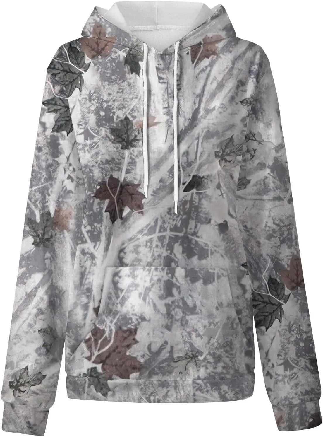 Womens Sweatshirts Trendy Camo Hoodie Maple-Leaf Print Hooded Long Sleeve Tops with Pocket Fall Clothes