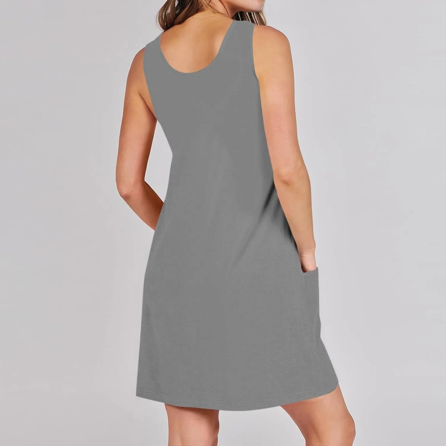 Womens Tank Dresses 2025 Summer Sleeveless Solid Color Sundress Casual A Line Beach Vacation Midi Dress with Pockets