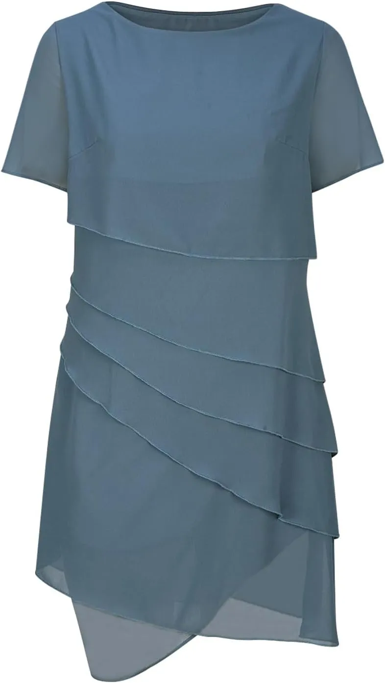 Women's Tiered Chiffon Dresses Pleated A Line Flowy Mini Dress Solid Color Long Dress Cocktail Party Evening Dresses