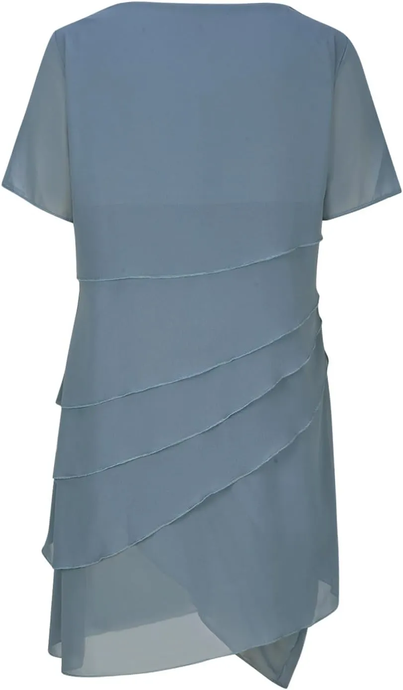 Women's Tiered Chiffon Dresses Pleated A Line Flowy Mini Dress Solid Color Long Dress Cocktail Party Evening Dresses
