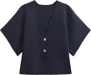 Wyeysyt Short Sleeve Cardigans for Women, Knit V-Neck Button Front Solid Color Sweater Top
