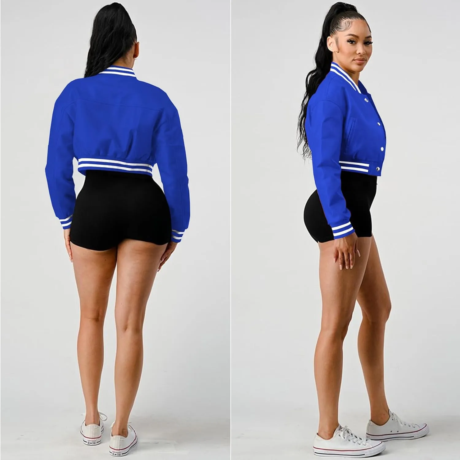 Xaspee Varsity Bomber Jacket Women Causal Baseball Crop Top Letterman Faux Leather Snap Button Sports Outwear Jackets