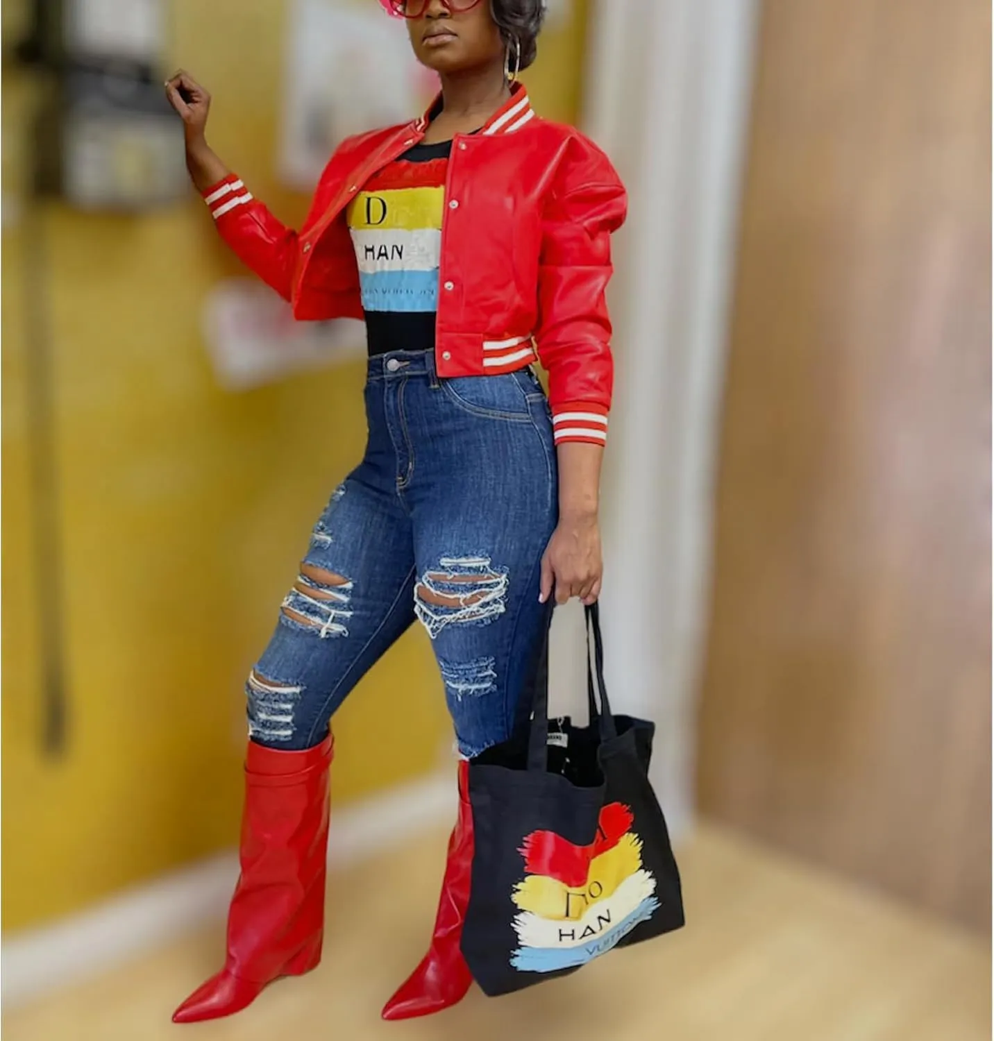 Xaspee Varsity Bomber Jacket Women Causal Baseball Crop Top Letterman Faux Leather Snap Button Sports Outwear Jackets