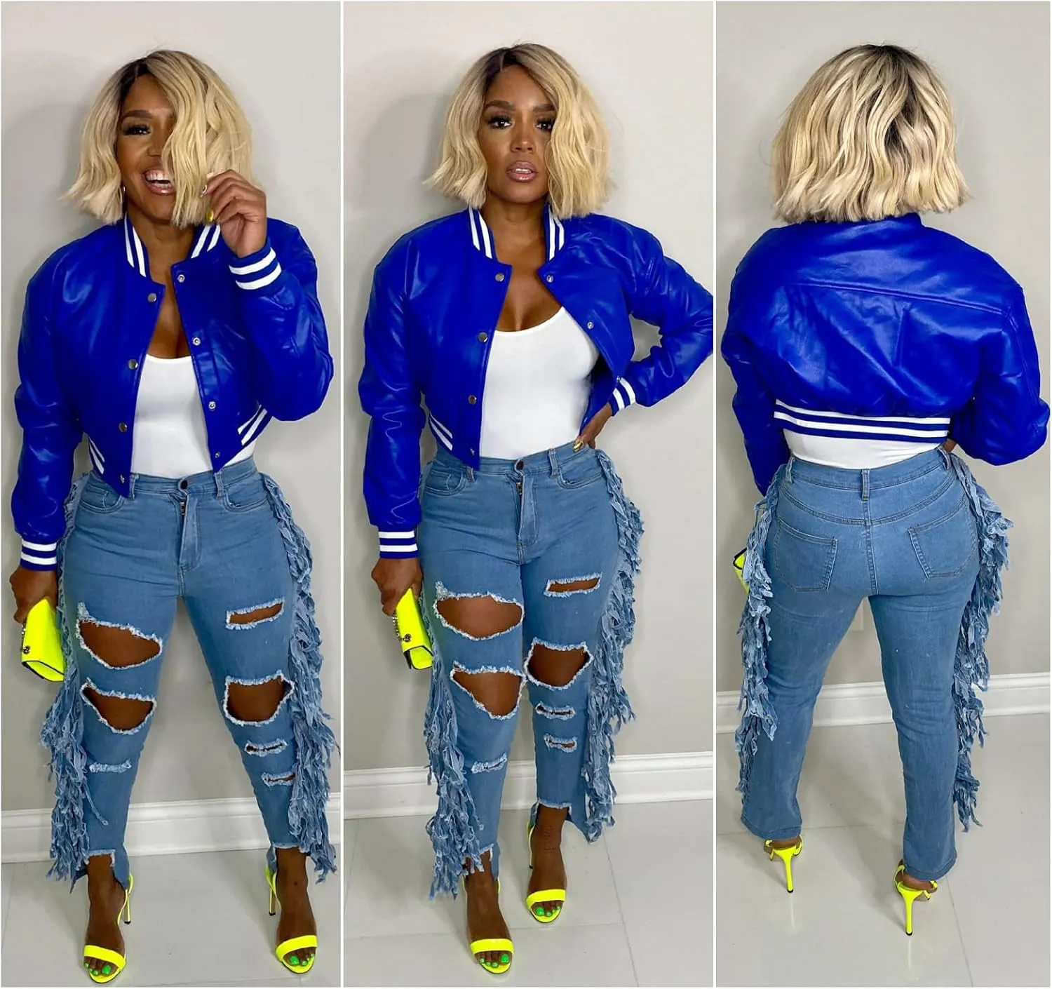 Xaspee Varsity Bomber Jacket Women Causal Baseball Crop Top Letterman Faux Leather Snap Button Sports Outwear Jackets