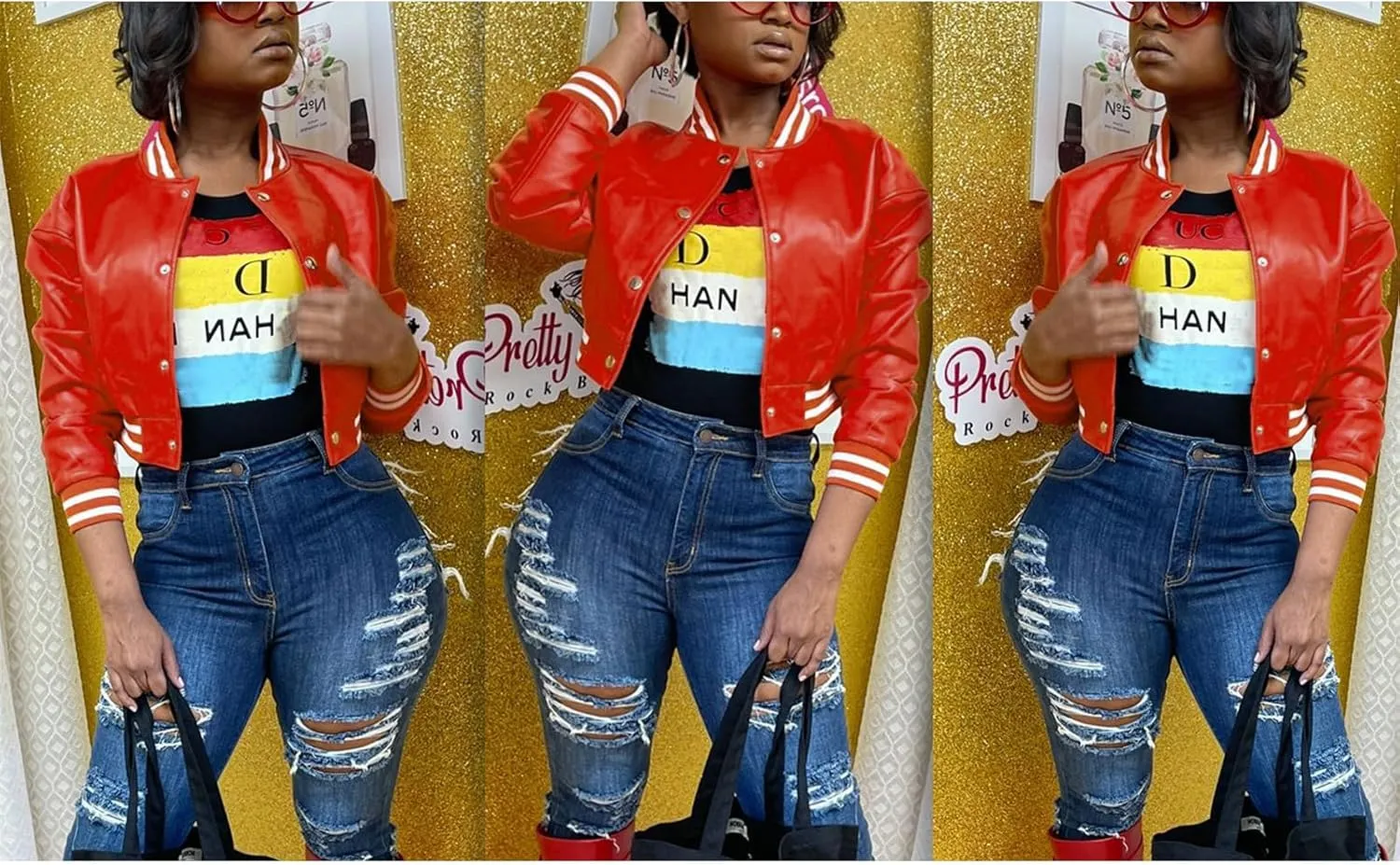 Xaspee Varsity Bomber Jacket Women Causal Baseball Crop Top Letterman Faux Leather Snap Button Sports Outwear Jackets
