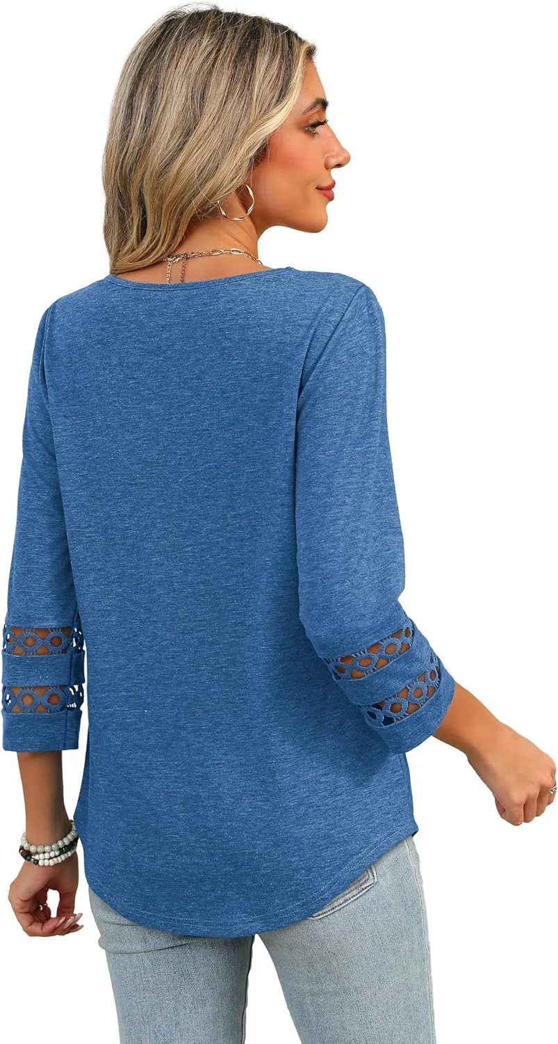 XIEERDUO 3/4 Length Sleeve Womens Tops Dressy Casual Blouses for Women 2025 Trendy V Neck T Shirts Summer Clothes