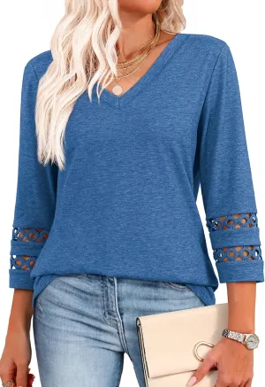 XIEERDUO 3/4 Length Sleeve Womens Tops Dressy Casual Blouses for Women 2025 Trendy V Neck T Shirts Summer Clothes