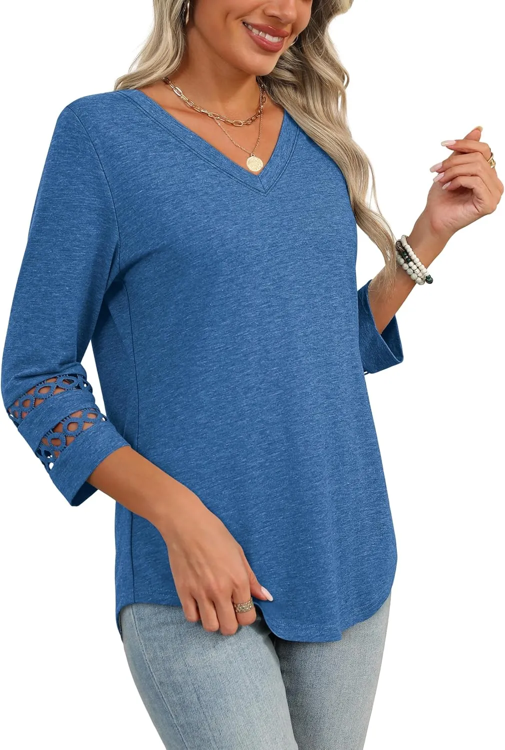 XIEERDUO 3/4 Length Sleeve Womens Tops Dressy Casual Blouses for Women 2025 Trendy V Neck T Shirts Summer Clothes