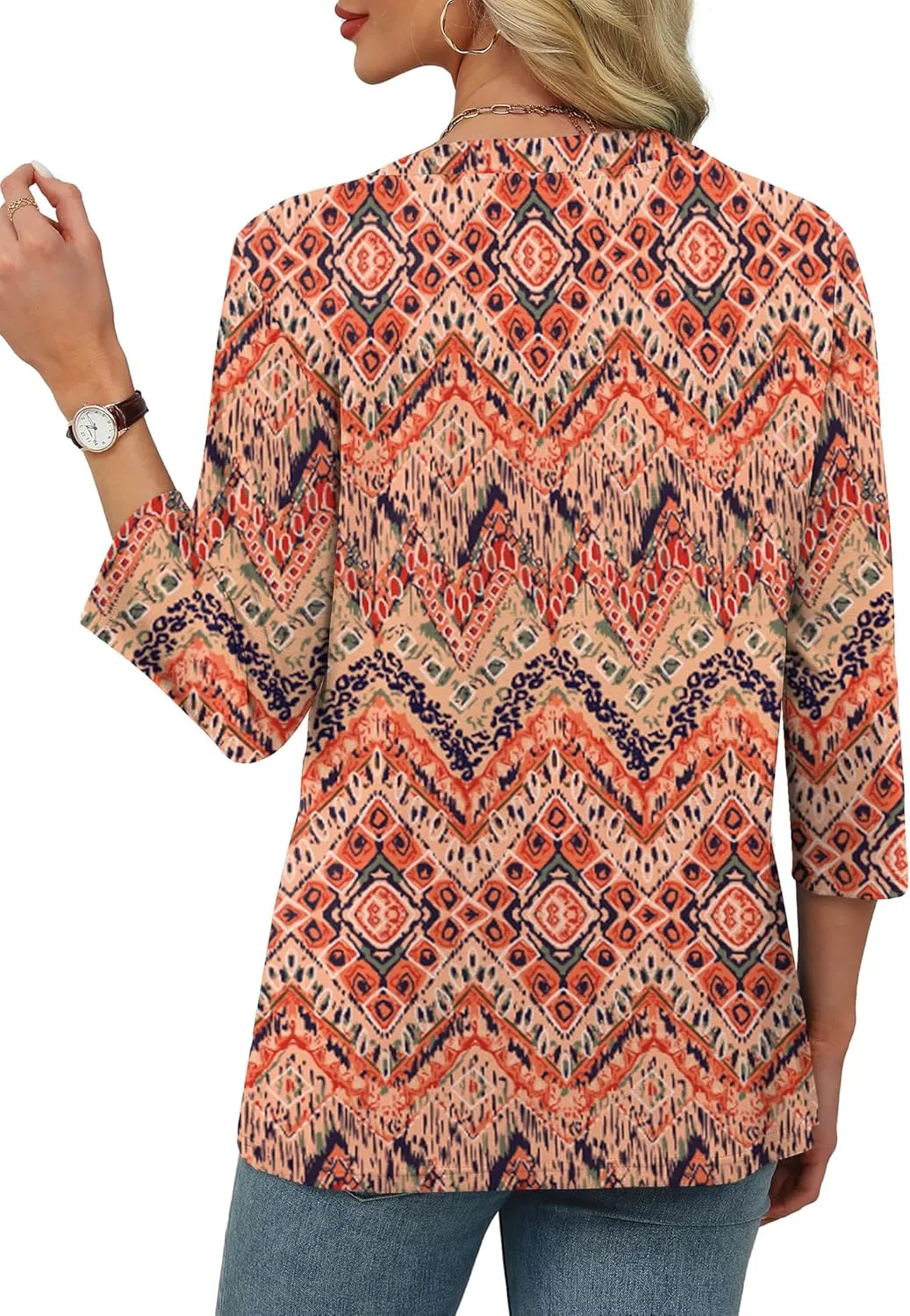 XIEERDUO 3/4 Length Sleeve Womens Tops V Neck Pleated Work Blouses Dressy Casual Summer Tops 2025 Trendy