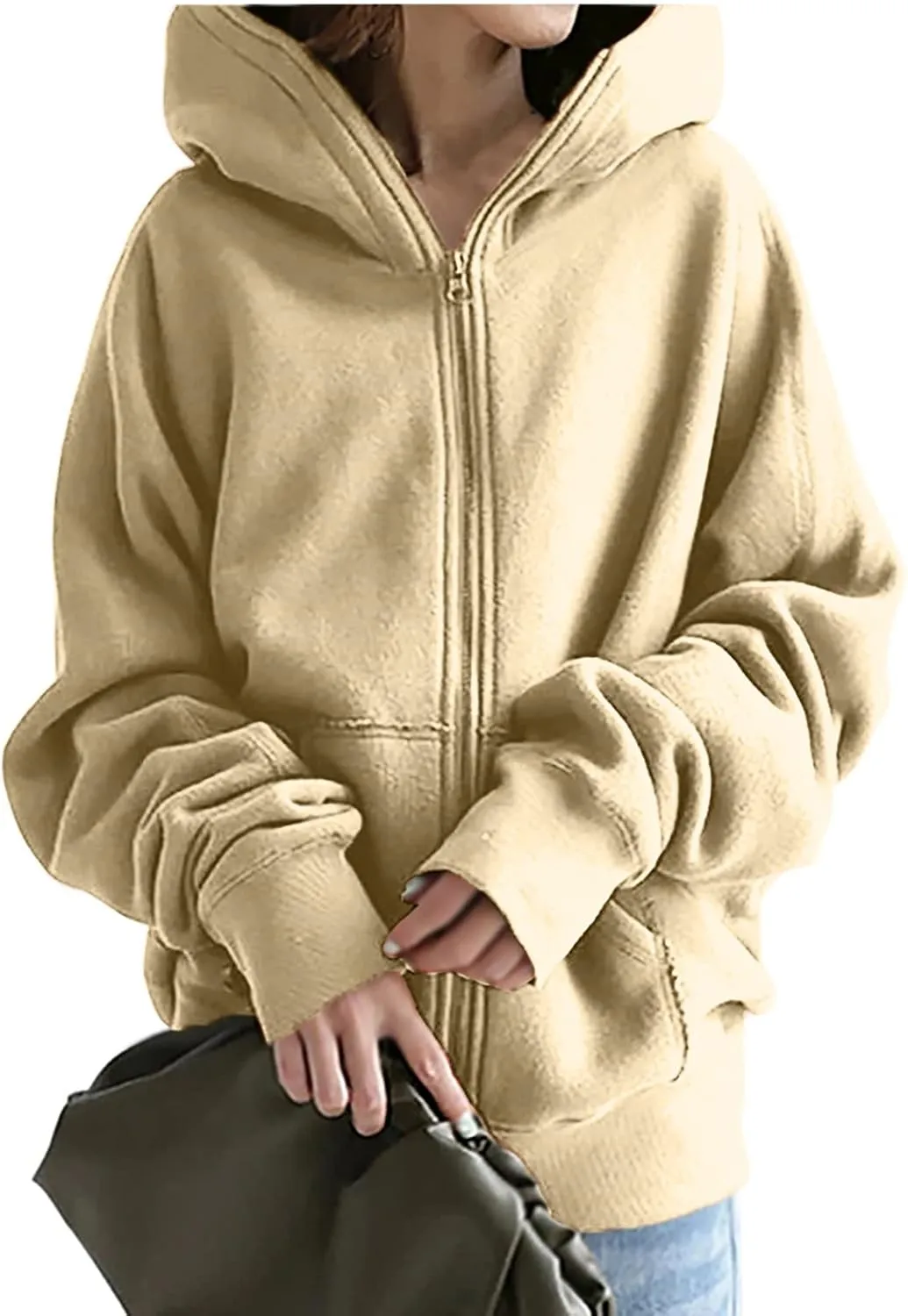 XUNRYAN Womens Hoodies Long Teen Girl Fall Fashion 2023 Jacket Oversized Sweatshirts Casual Clothes Zip Up Hoodie Pockets