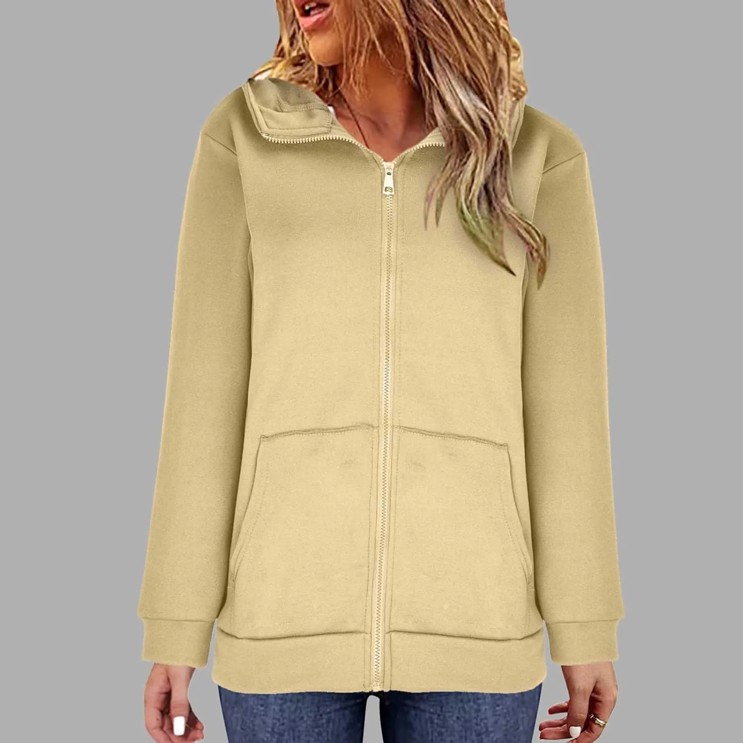 XUNRYAN Womens Hoodies Long Teen Girl Fall Fashion 2023 Jacket Oversized Sweatshirts Casual Clothes Zip Up Hoodie Pockets
