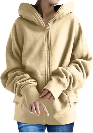 XUNRYAN Womens Hoodies Long Teen Girl Fall Fashion 2023 Jacket Oversized Sweatshirts Casual Clothes Zip Up Hoodie Pockets