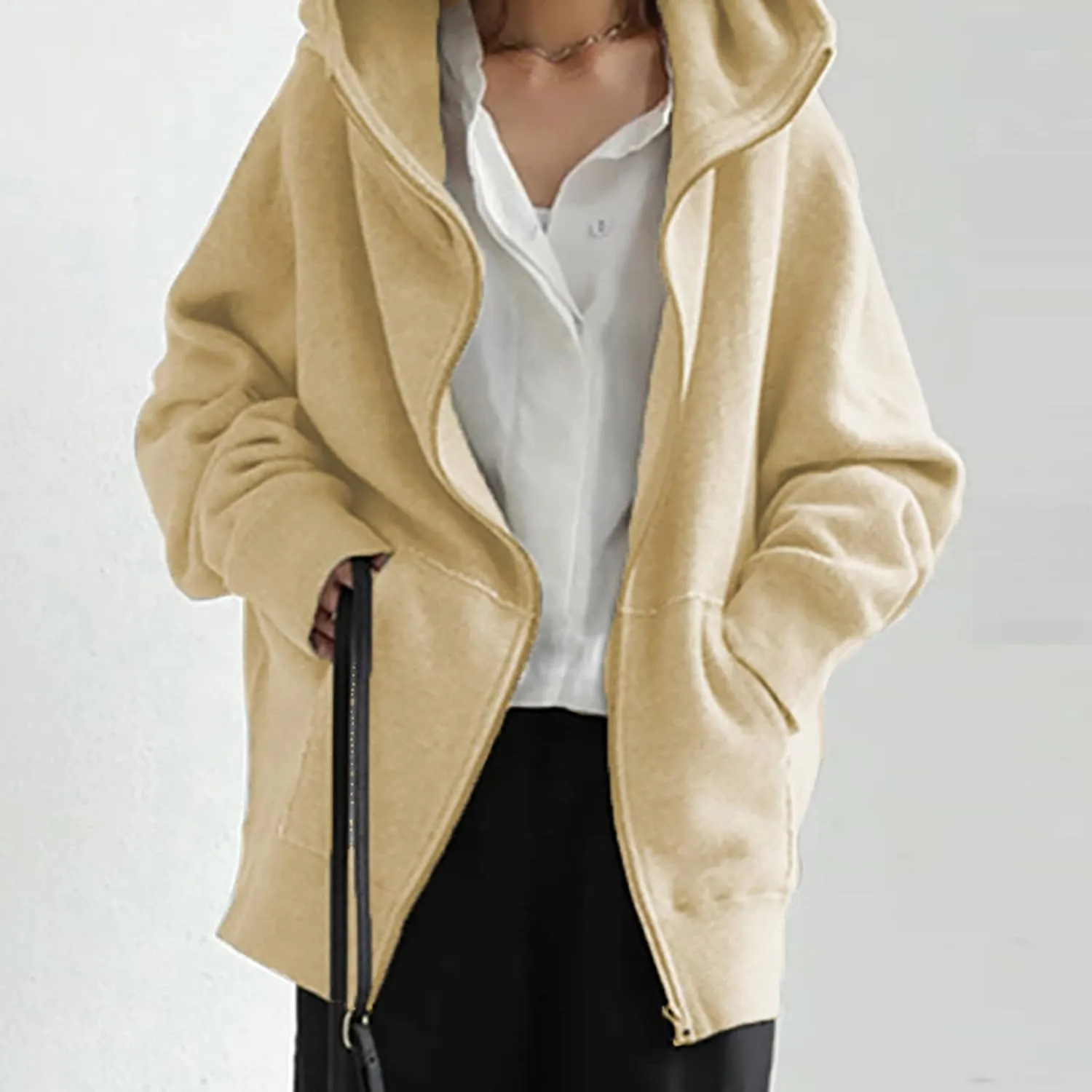 XUNRYAN Womens Hoodies Long Teen Girl Fall Fashion 2023 Jacket Oversized Sweatshirts Casual Clothes Zip Up Hoodie Pockets