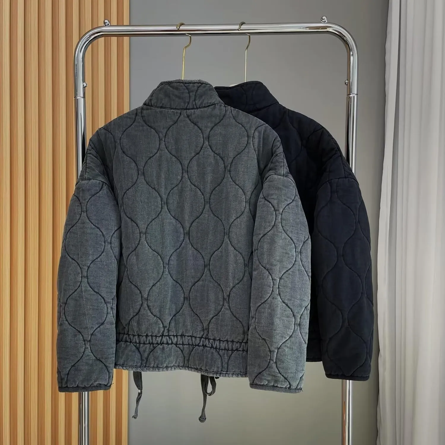 Y2K Stand-Up Collar Down Jackets for Women Winter Insulated Puffer Coats Aesthetic Quilted Long Sleeve Top Cute Clothing