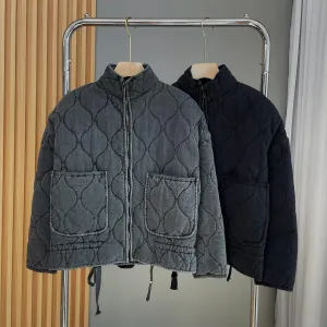 Y2K Stand-Up Collar Down Jackets for Women Winter Insulated Puffer Coats Aesthetic Quilted Long Sleeve Top Cute Clothing