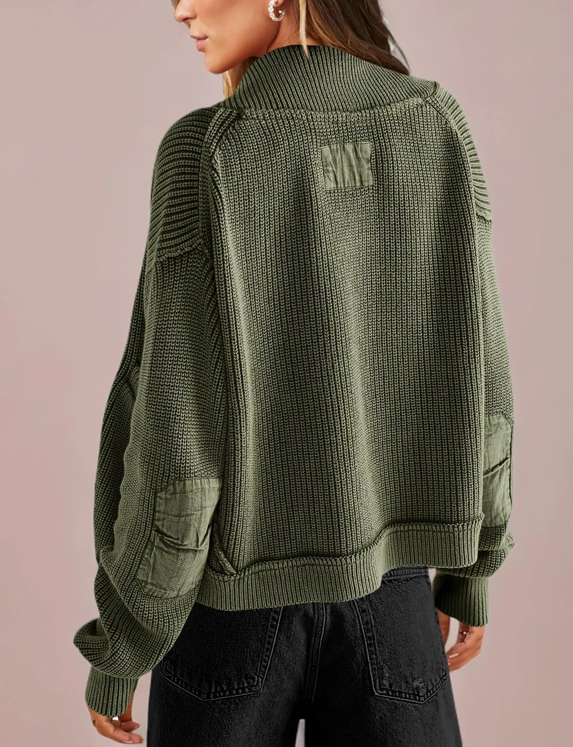 Yanekop Womens Oversized Cardigan Sweater Open Front Outerwear Chunky Knit Cropped Sweater Jacket with Pockets
