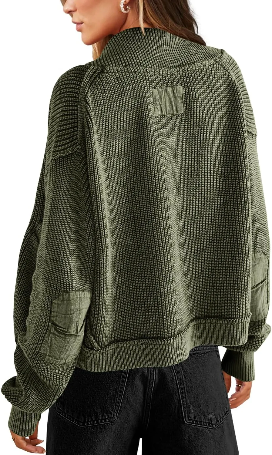 Yanekop Womens Oversized Cardigan Sweater Open Front Outerwear Chunky Knit Cropped Sweater Jacket with Pockets