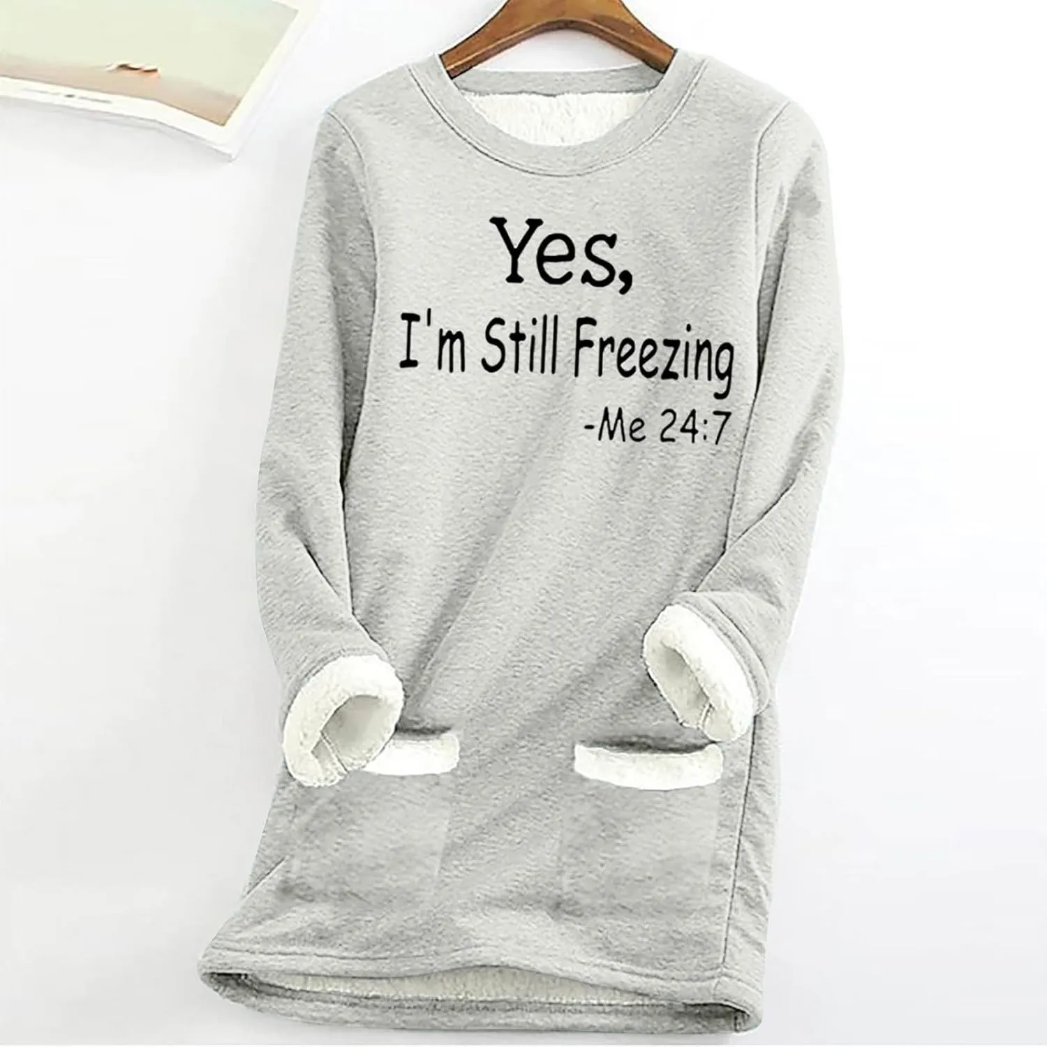 Yes,I'm Still -Me 24:7 Sherpa Lined Sweatshirt Women Faux Parka Warm Outerwear Letter Print Loungewear