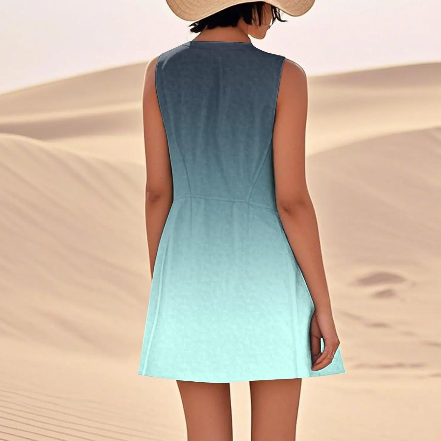 Yesunpxs Summer Dresses for Women 2025 U Neck Loose Tank Dress Sleeveless Casual T Shirt Dress Beach Sundresses with Pockets