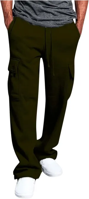 Ymosrh Mens Pants Relaxed Fit Overalls Drawstring Multi Pocket Casual Pants Hiking Cotton Twill Combat Pants Stretch