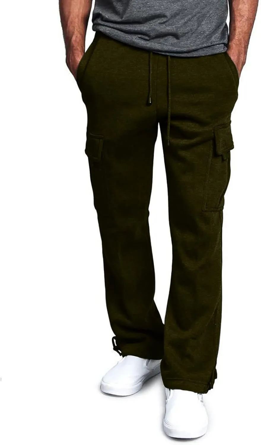 Ymosrh Mens Pants Relaxed Fit Overalls Drawstring Multi Pocket Casual Pants Hiking Cotton Twill Combat Pants Stretch
