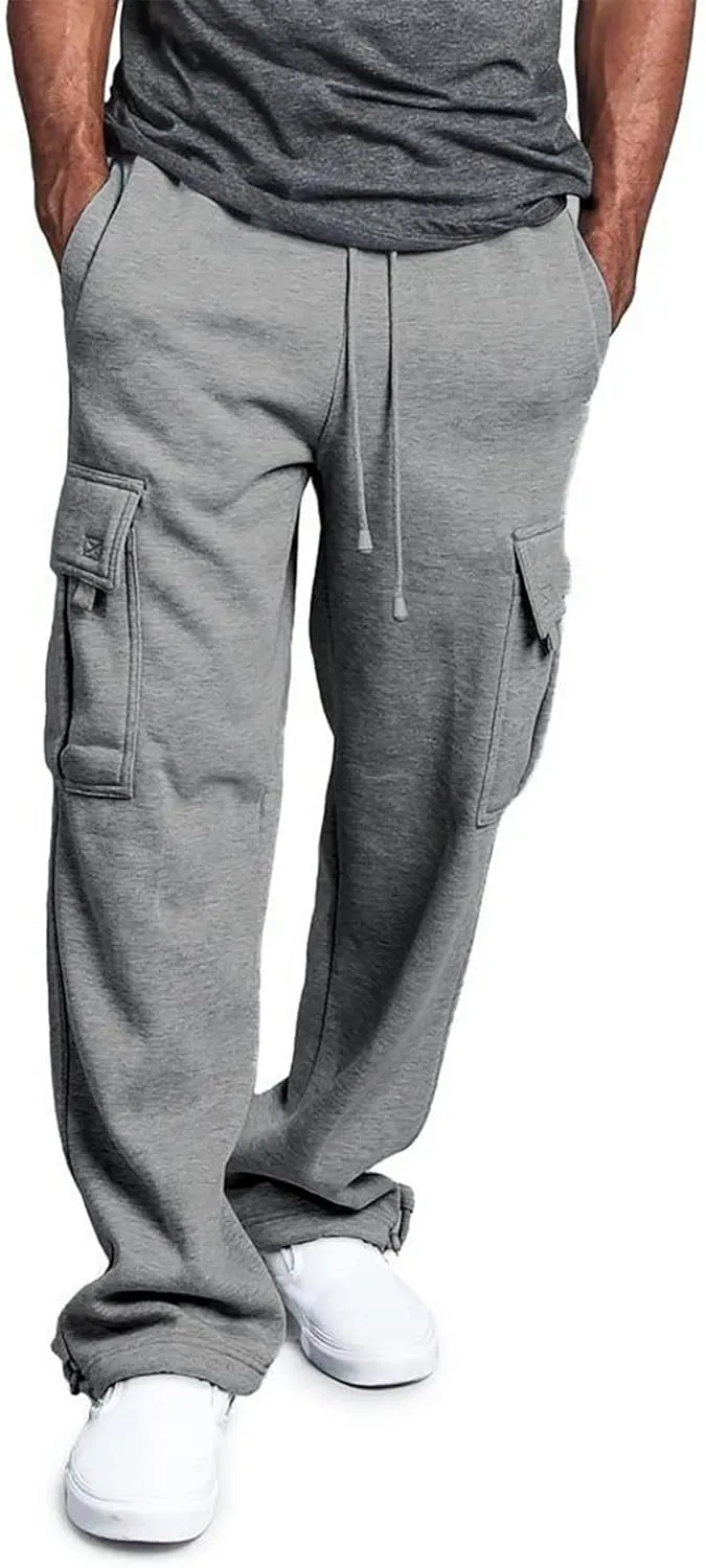Ymosrh Mens Pants Relaxed Fit Overalls Drawstring Multi Pocket Casual Pants Hiking Cotton Twill Combat Pants Stretch