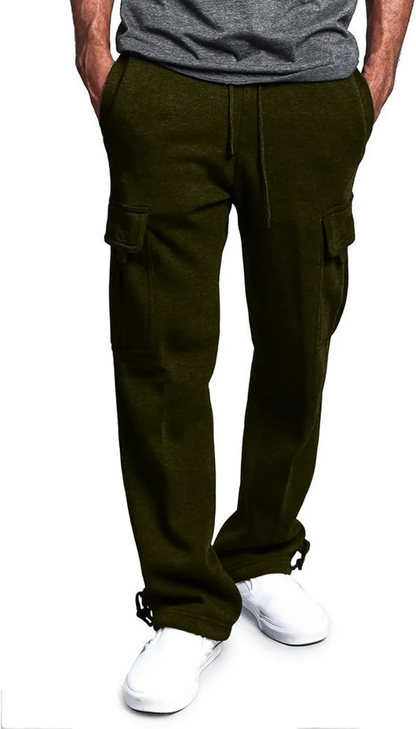 Ymosrh Mens Pants Relaxed Fit Overalls Drawstring Multi Pocket Casual Pants Hiking Cotton Twill Combat Pants Stretch