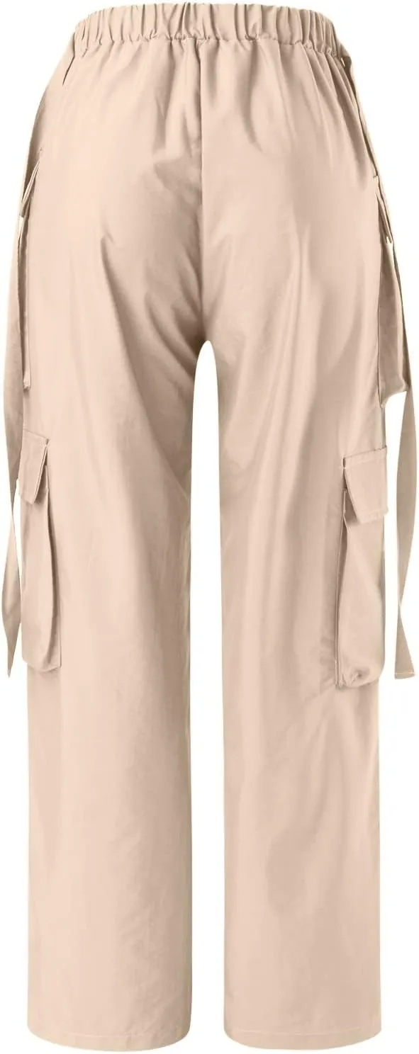 YOLAI Woman V Crosseed Baggy Cargo Pant Streetwear Hip Hop Overalls Trousers High Waist Joggers Sweatpants with Pockets (Khaki, S)