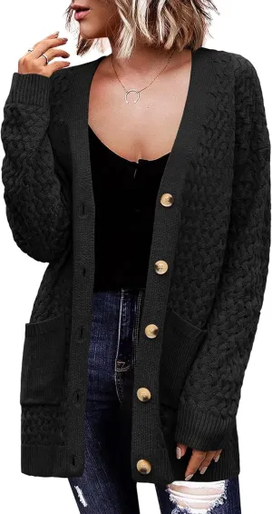 Zeagoo Womens 2025 Long Sleeve Chunky Cable Knit Fall Cardigans Sweaters Button Down Open Front Outerwear with Pockets