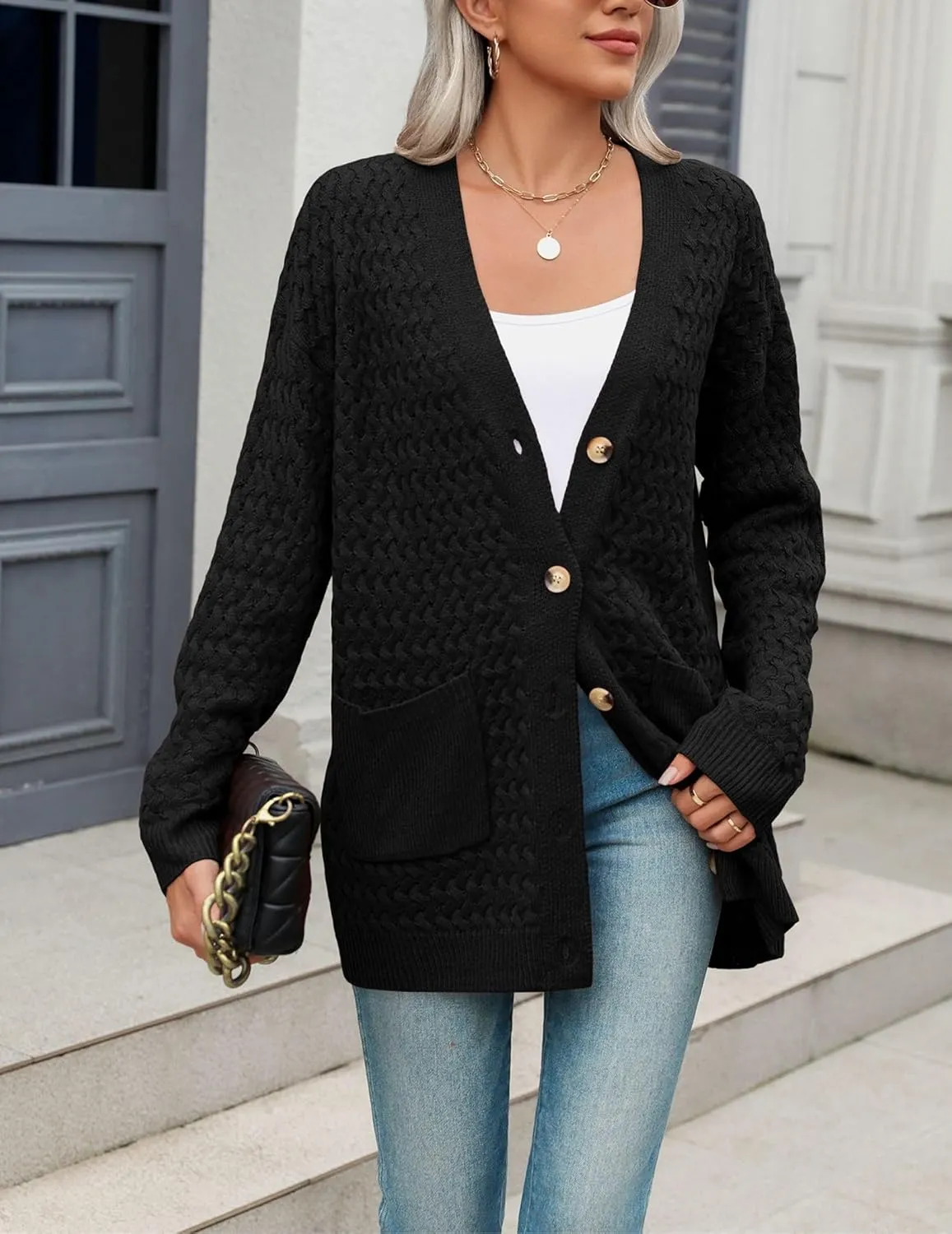 Zeagoo Womens 2025 Long Sleeve Chunky Cable Knit Fall Cardigans Sweaters Button Down Open Front Outerwear with Pockets