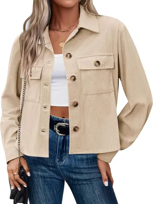 Zeagoo Womens Fashion Cropped Shackets Corduroy Button Down Crop Jackets Tops Long Sleeve Shirts Trendy 2025