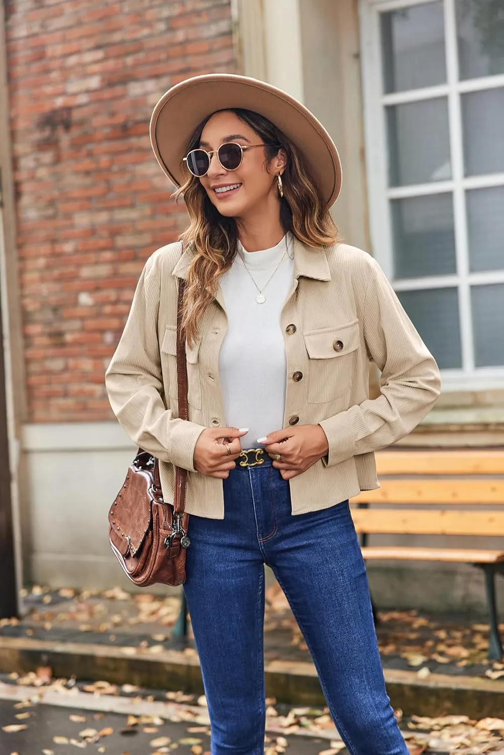 Zeagoo Womens Fashion Cropped Shackets Corduroy Button Down Crop Jackets Tops Long Sleeve Shirts Trendy 2025
