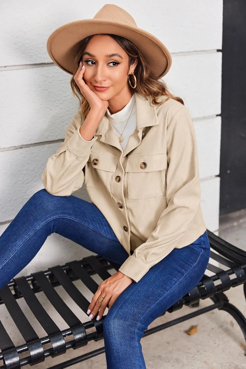 Zeagoo Womens Fashion Cropped Shackets Corduroy Button Down Crop Jackets Tops Long Sleeve Shirts Trendy 2025