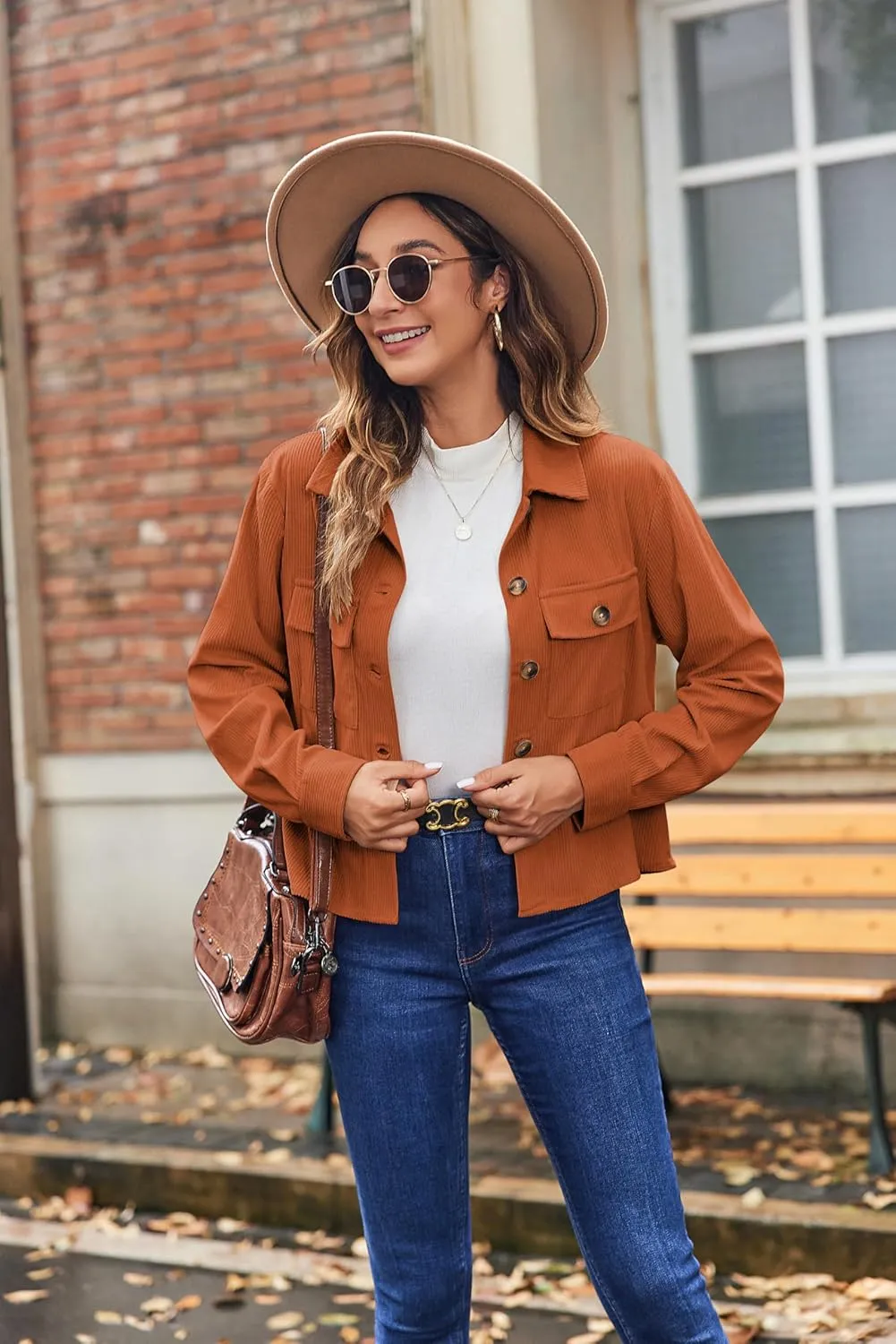 Zeagoo Womens Fashion Cropped Shackets Corduroy Button Down Crop Jackets Tops Long Sleeve Shirts Trendy 2025