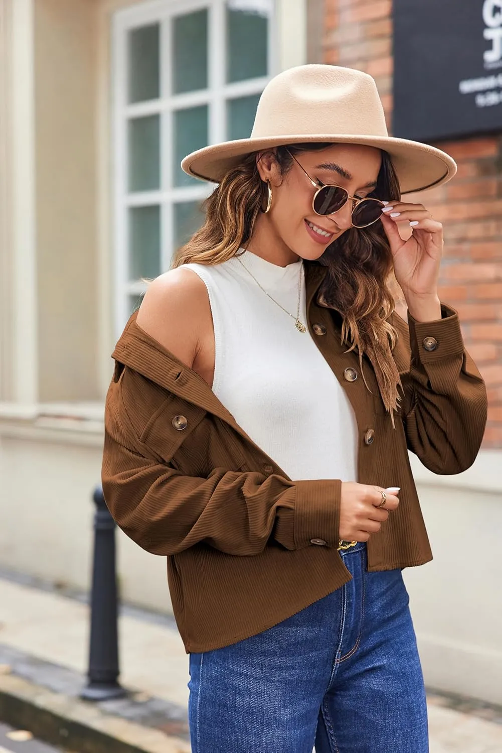 Zeagoo Womens Fashion Cropped Shackets Corduroy Button Down Crop Jackets Tops Long Sleeve Shirts Trendy 2025