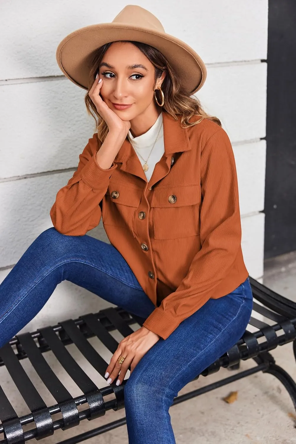 Zeagoo Womens Fashion Cropped Shackets Corduroy Button Down Crop Jackets Tops Long Sleeve Shirts Trendy 2025